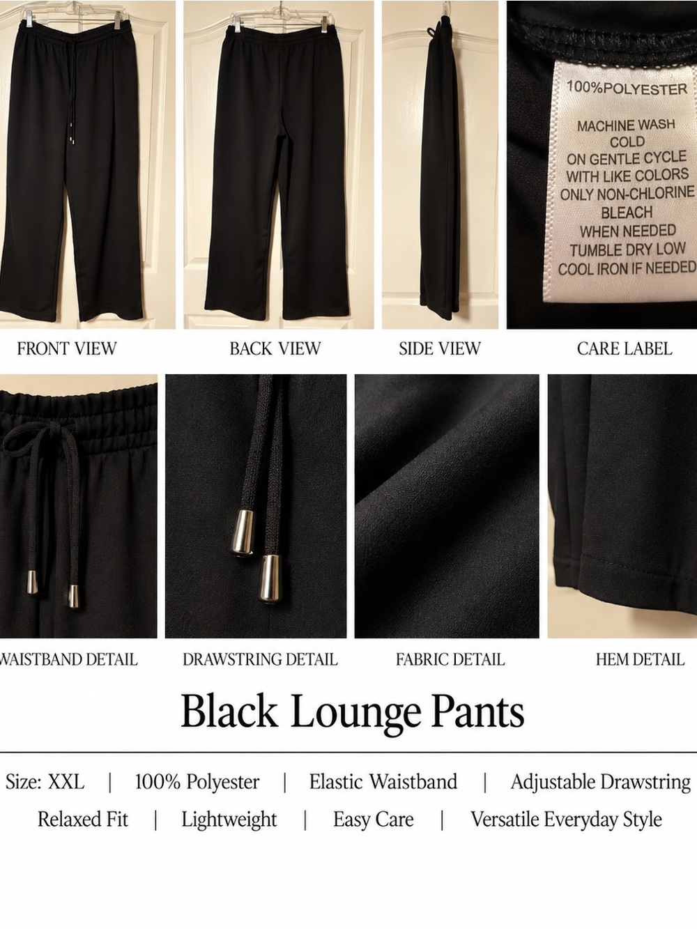 Black Lounge Pants with Drawstring Waist
